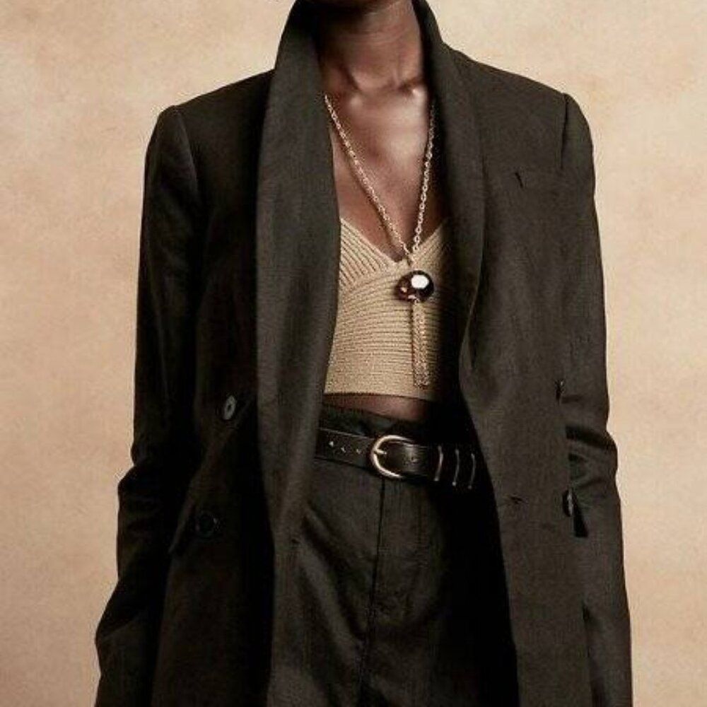 NWT! Banana Republic RT$250 Classic Black Castello 100% Euro Linen Blazer Top 4R
